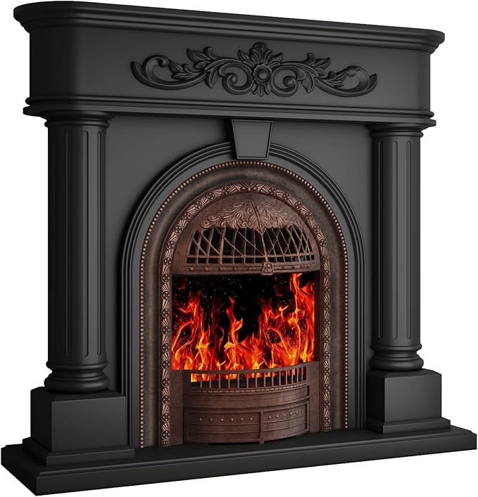 Chimenea eléctrica con repisa de madera maciza 51 pulgadas negra miniatura 4