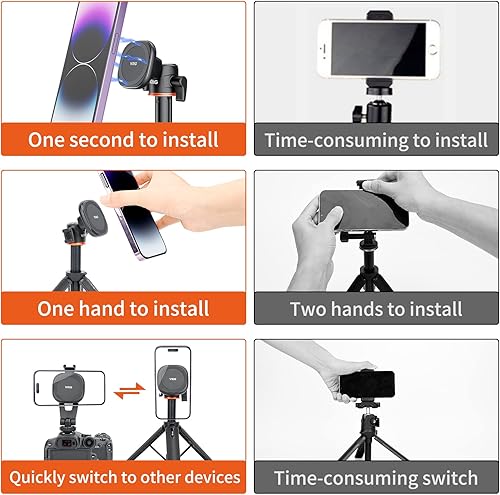 Miniatura 5 de VRIG Trípode magnético, trípode magnético extensible de 21.6 pulgadas + soporte magnético de trípode de 14 pulgadas + anillo magnético, soporte de