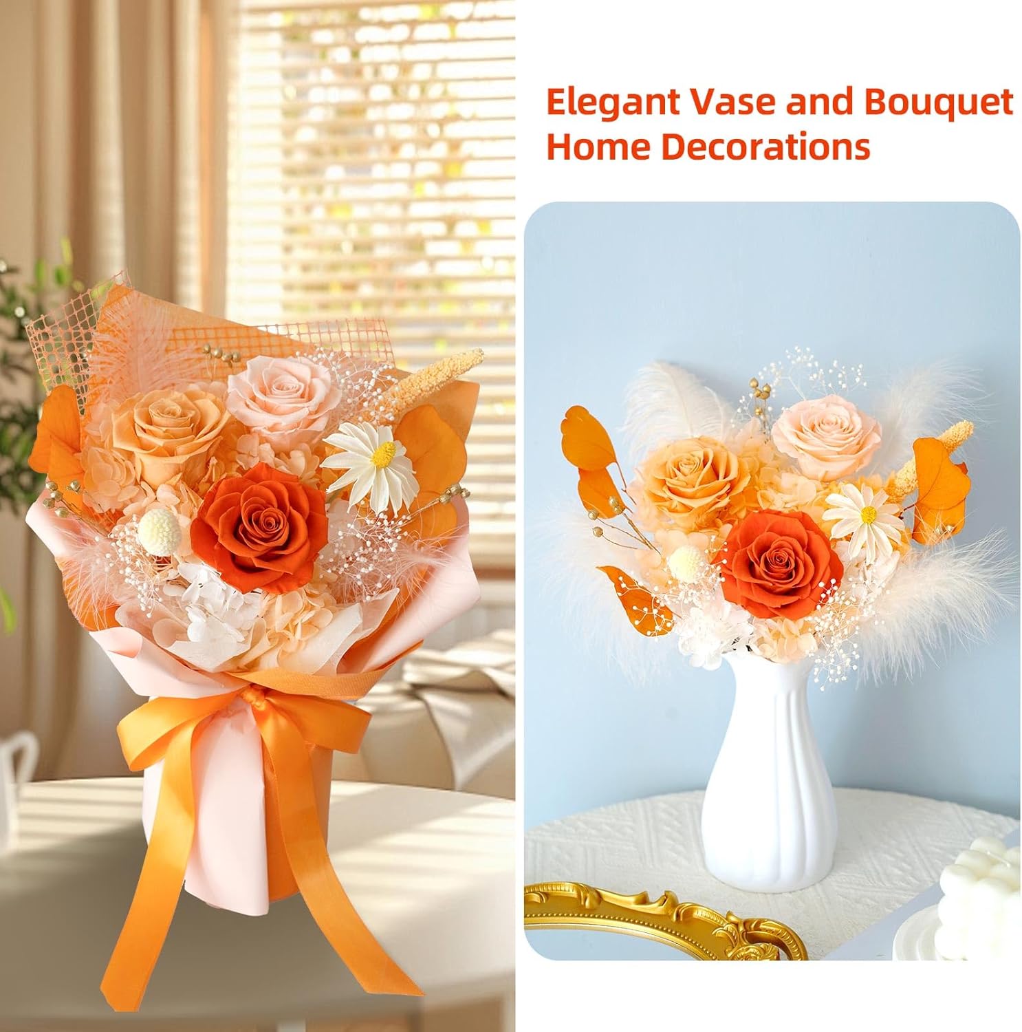Preserved Flowers Bouquet, Forever Flower for Delivery, Long-Lasting Rose Bouquets Gifts for Women Wife Mom on Anniversary Birthday Wedding (Orange) - Image 9