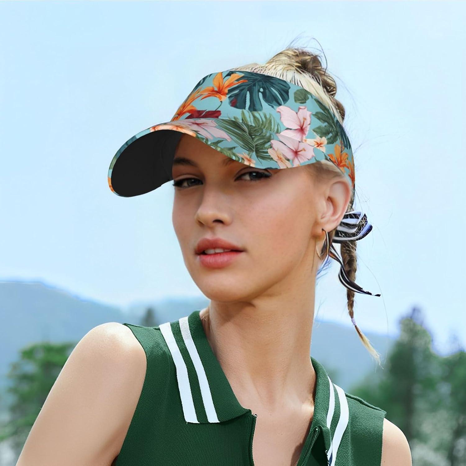 (hojas tropicales y Flores) Adult Sun Visor Hat Adjustable Open Top Sports Cap Breathable for Men Women Beach Vacation Essentials Black