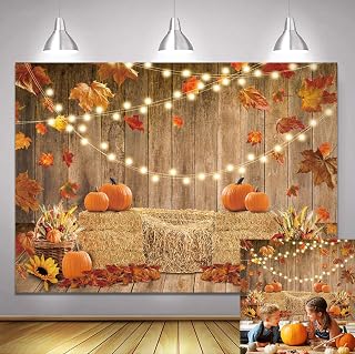 Halloween Backdrops Happy Thanksgiving Autumn Harvest Backgrounds Haystack Pumpkins Maple Leaves Photography Background for Family Photo Studio Props (2.1x1.5m)