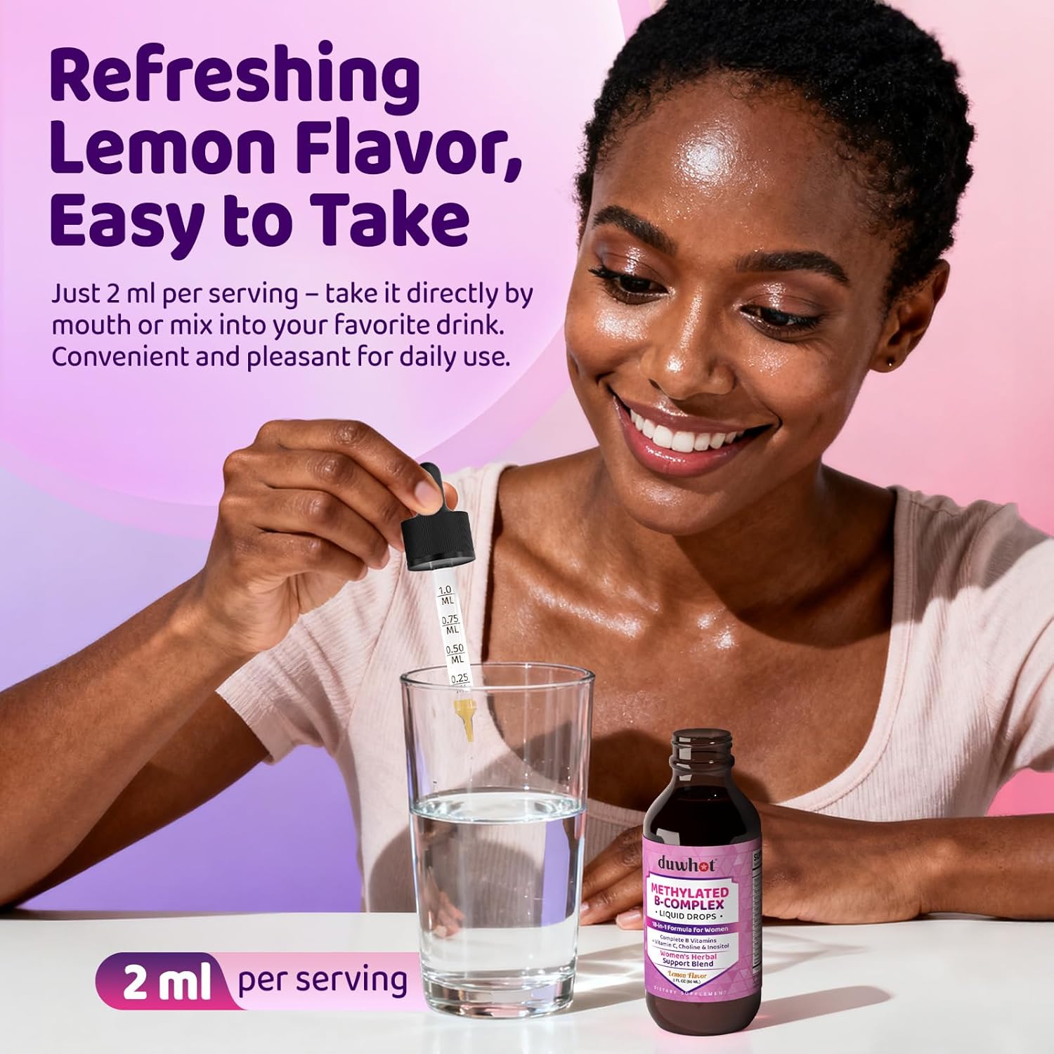 Methylated B-Complex Liquid Drops for Women, Active B Vitamins B1 B2 B6 B9 (5-MTHF) & B12 1000 mcg, Vitamin C, Magnesium, Inositol, Choline & Herbal Blend for Energy, Stress Support, 2 Fl Oz - Image 7