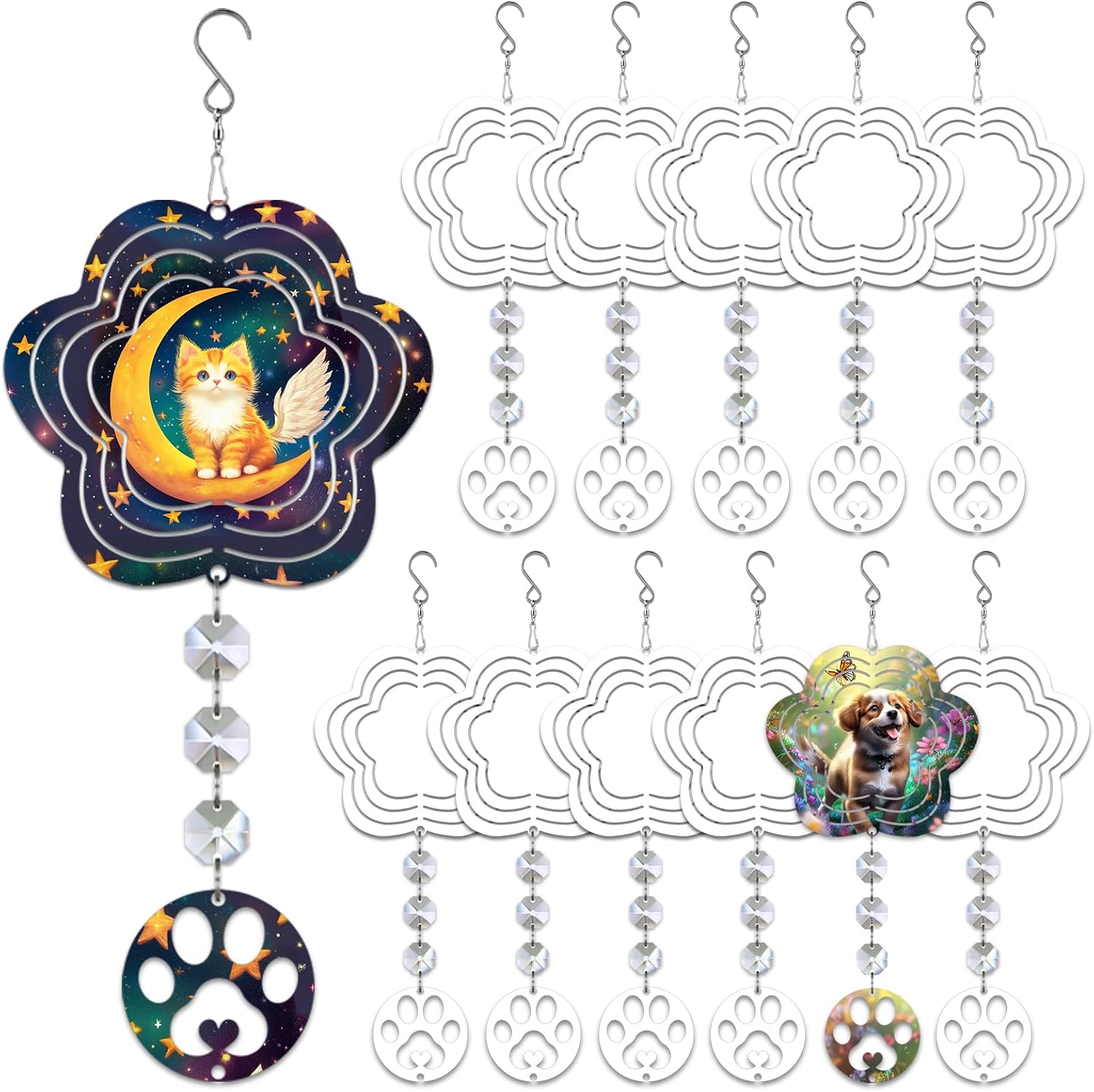 WindMage 12 Pack 4inch Sublimation Wind Spinner Blanks 3D Aluminum Metal Wind Sculpture Kinetic Spinners for Yard Indoor Ornaments Dog Cat Memorial Gifts Pet Loss Sympathy Hanging Decoration