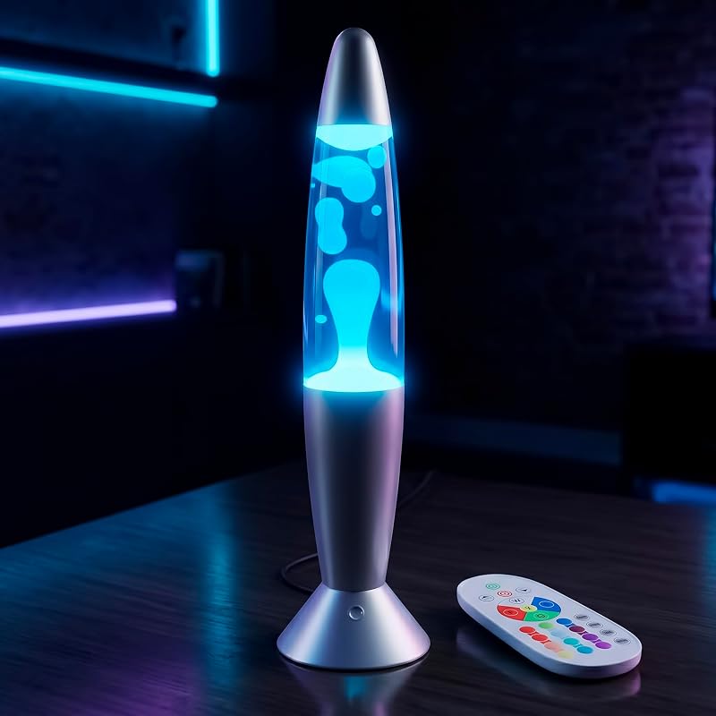 Reluen 13.5 in Liquid Motion Mood Lamp, 17-Color LED Light, 4 Modes, Remote | Slow Liquid Motion Sets a Calm, Retro Glow and Clicks Off After 8 Hours - a Soft Night Light for Bedrooms, Desks, or Dorms