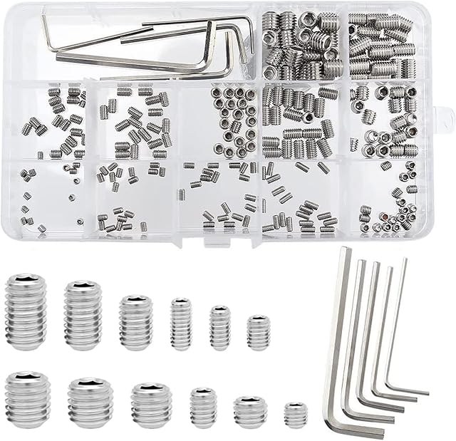 240 Pcs Grub Screws Set, 304 Stainless Steel Hex Socket Cup Point Grub Screw Hex Head Allen Screw Set M3/M4/M5/M6/M8 Screws Assortment Kits with Allen Key Wrench