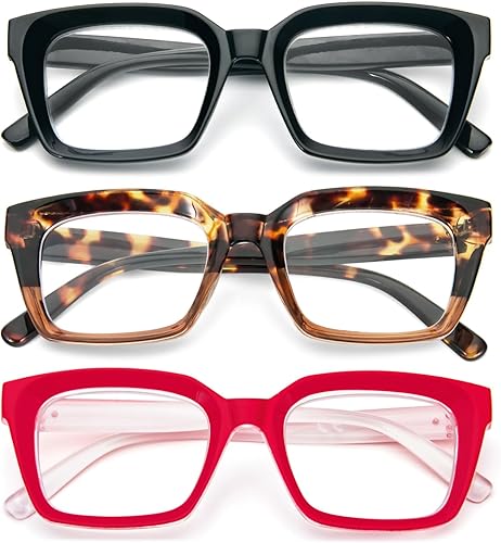Miniatura 9 de MMOWW Gafas de lectura para mujer, de gran tamaño, estilo retro Oprah +2.0, bloqueo de luz azul, lector cuadrado, paquete de 4