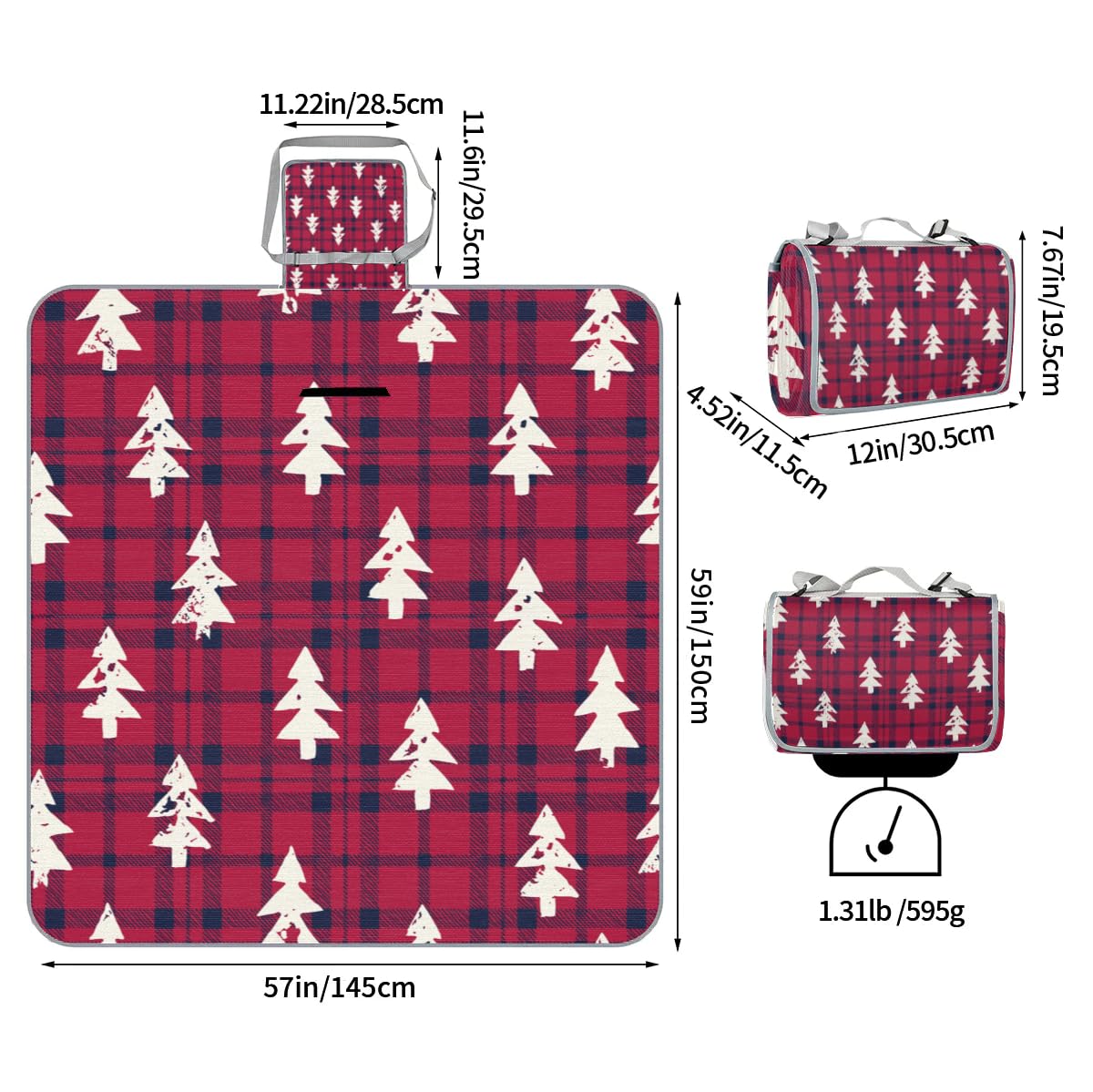 Choinka koc piknikowy w kratę wodoodporny odporny na piasek składany koc plażowy 150 cm x 145 cm bardzo duża przenośna zmywalna mata na zewnątrz na kemping park trawę wędrówki podróż