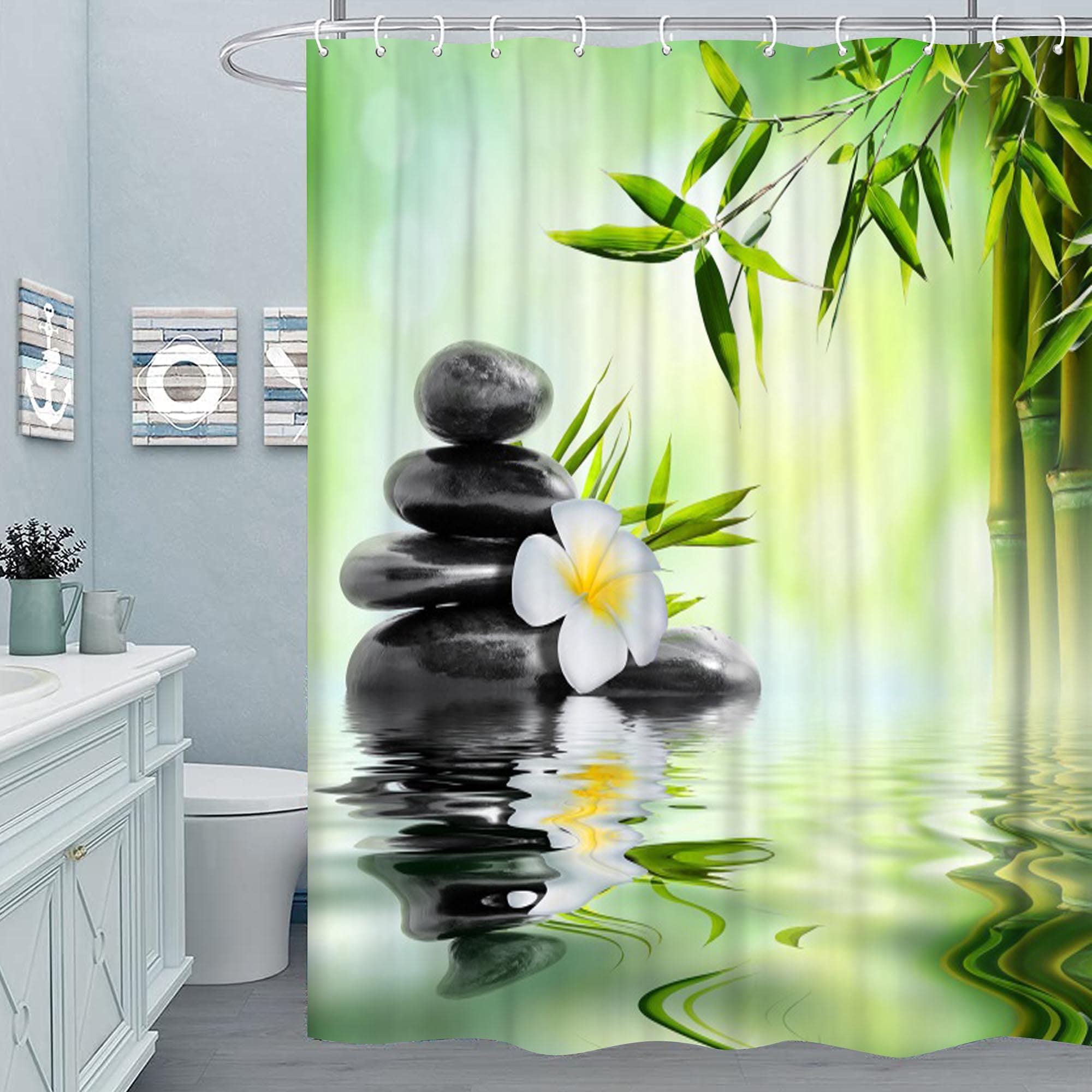 Rideau De Douche Motif Mer Tropicale | 180x200 Cm | Anti-moisissure | 12 Anneaux Inclus