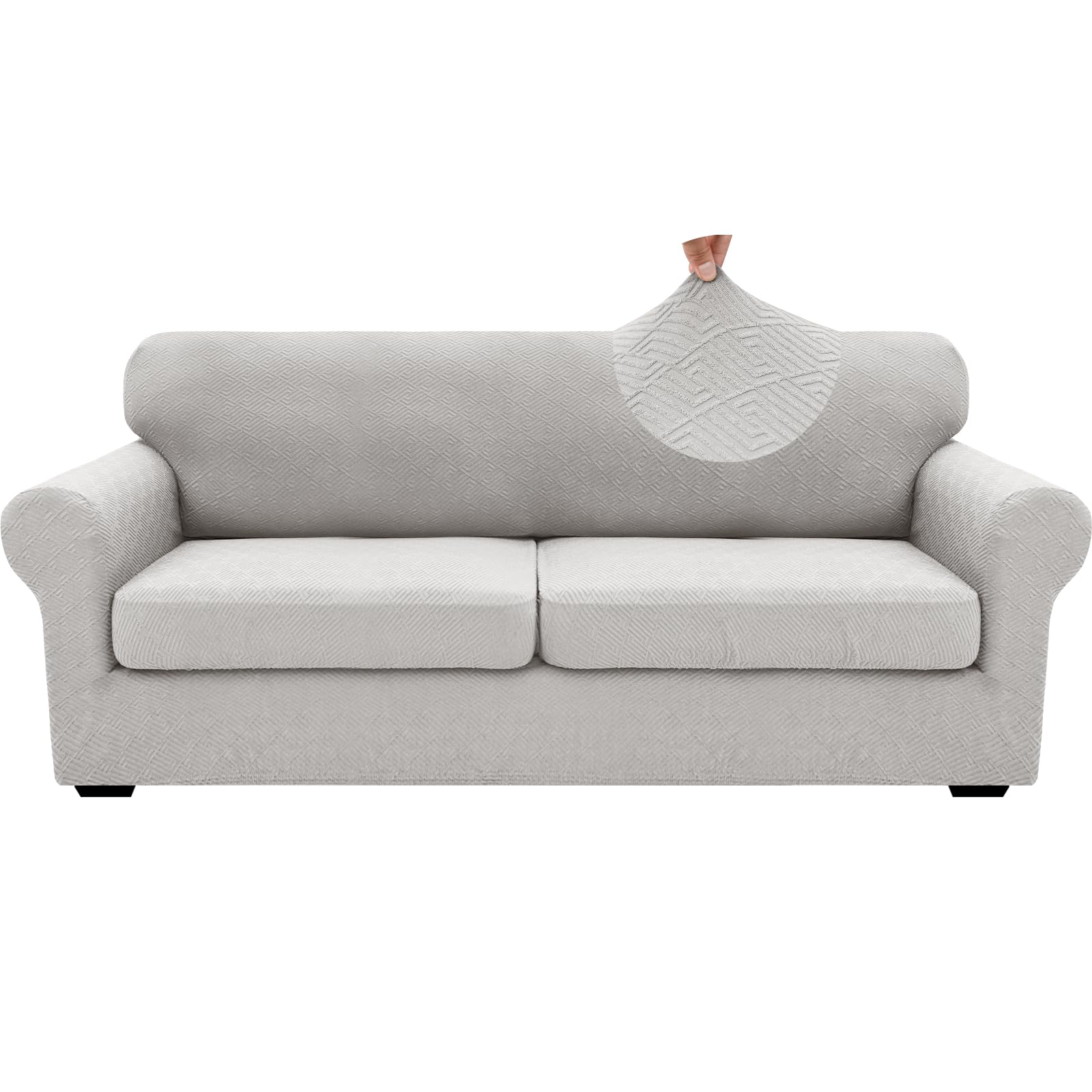 XINEAGE 2023 Newest 3 Pieces Couch Covers for 2 Extra Large Cushion Sofa Super Stretch Sofa Cover for 2 Large Seat Universal Loveseat Slip Cover for Living Room (Silver Grey), 71"-91"(2 Cushions)