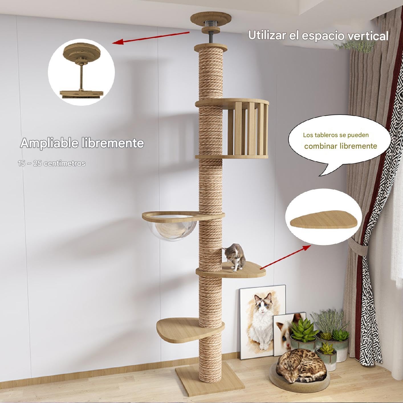 Mekidulu Krabpaal voor het plafond, kattencapsule, volledig omwikkeld