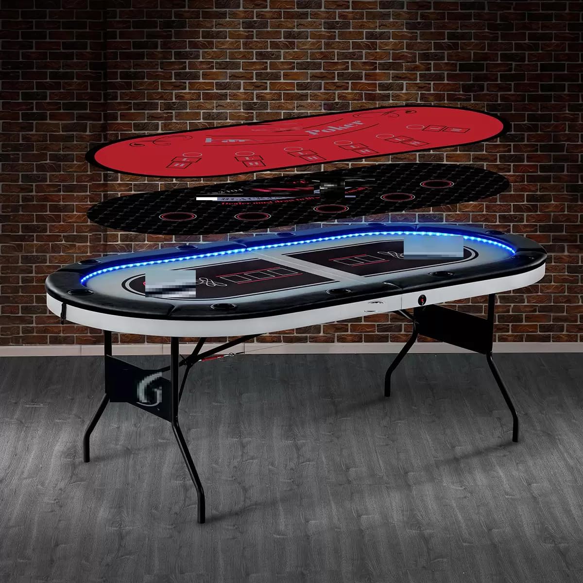 NAEM Barington Pokertisch für 10 Spieler mit LED-Leuchten