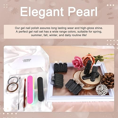 Miniatura 4 de Lavender Violets Kit de esmalte de uñas de gel con luz UV de 9 colores, capa base brillante y mate, juego de regalo para principiantes con