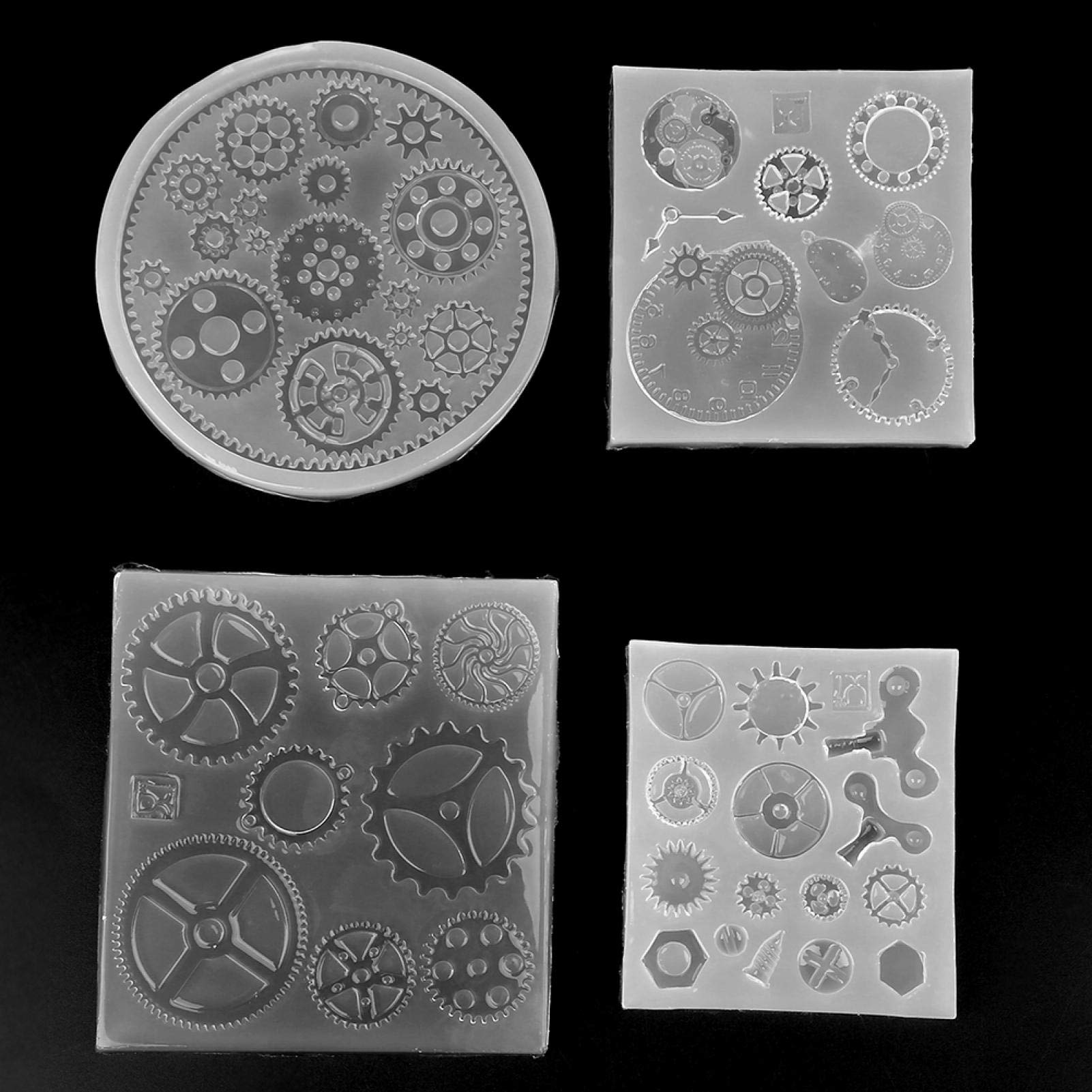 Resin Kit, 4 Pcs Silicone Resin DIY Gear Shape 3D Chocolate Cake Fondant Silicone DIY Resin Jewelry Pendant Decortion