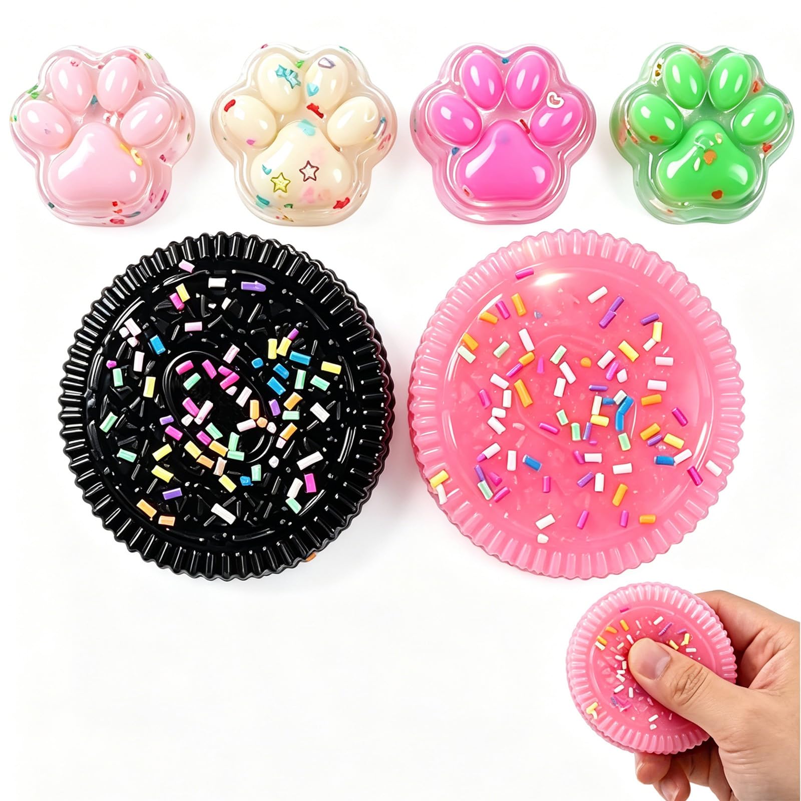6 PCS Taba Squishy Biscuit Mochi Squishy, Taba Squishy Paw Cat Set with Four Mini Paw Squishies Sets for Relaxation