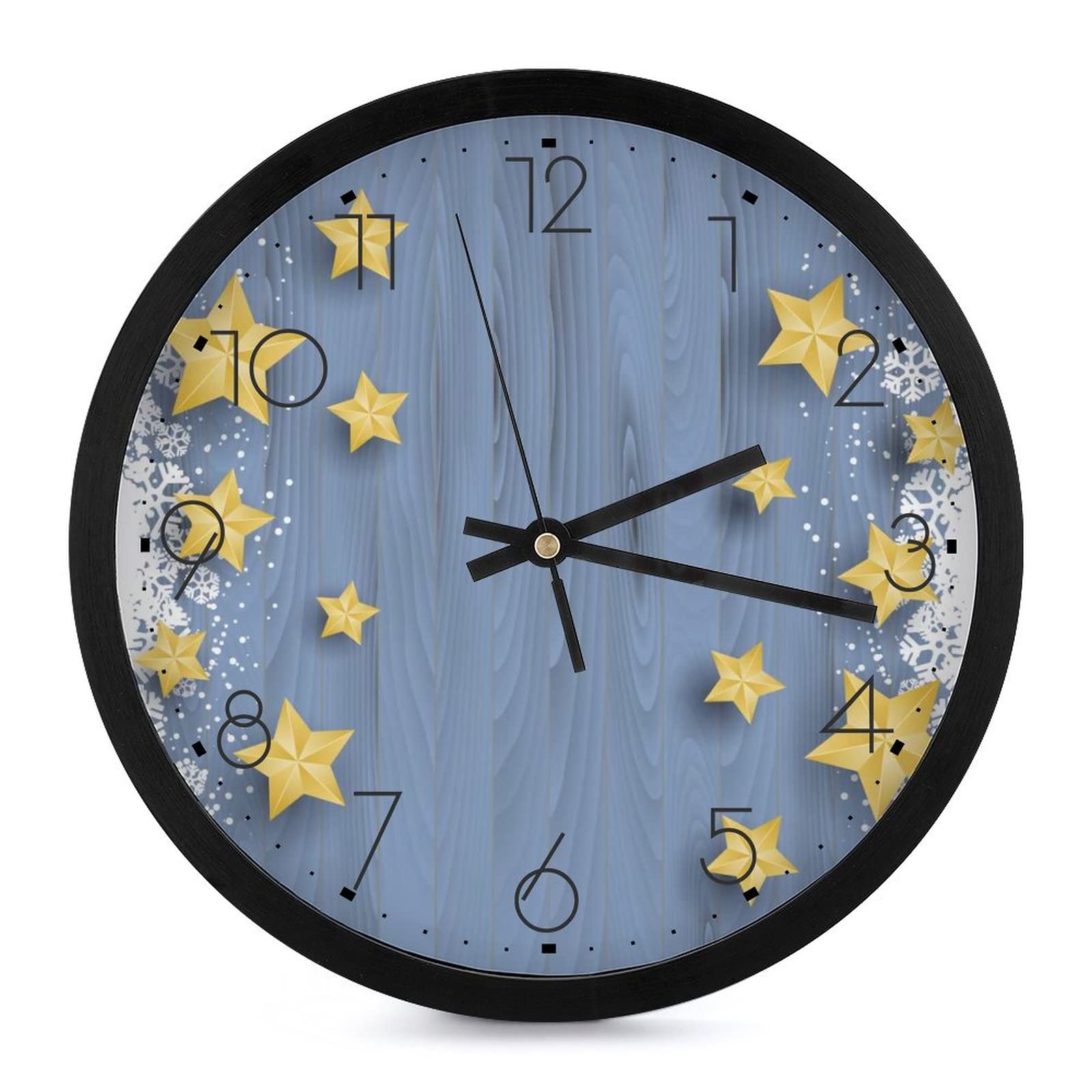 Horloge murale ronde grands chiffres étoiles jaunes salon chambre 25.4cm