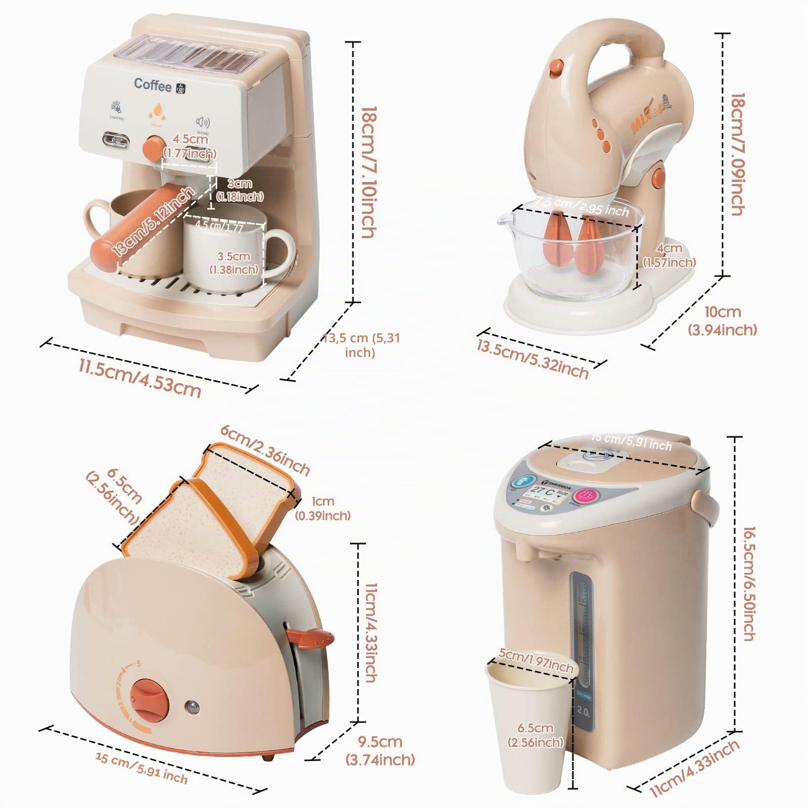 Cuisine Electroménager Enfant-Accessoire Cuisine Enfant : Cafétière, Mixeur, Distributeur d'eau Intelligent, Grille-Pain, Cafetière Dinette pour Enfants de 3 Ans et Plus