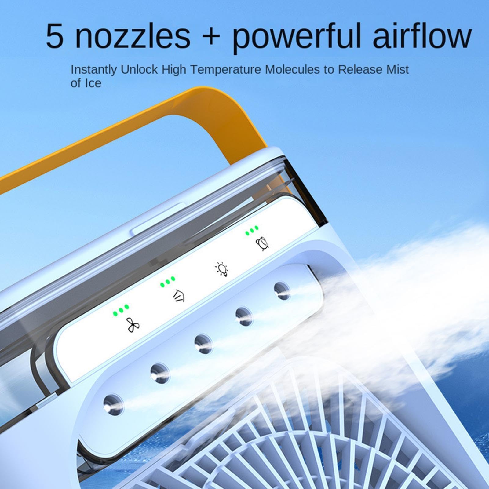 Ventilatore Portatile con Nebulizzazione Mini Ricaricabile a 3 Velocità | Raffrescatore d'Aria con LED Per Interni Camera Viaggio Campeggio Picnic Vacanza