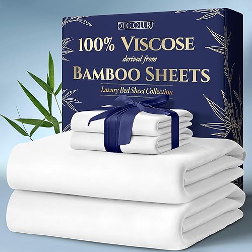 DECOLURE - Sábanas de viscosa orgánica 100% derivada del bambú, tamaño California King, 4 piezas, ultrasuave, lujo refrescante, esquinas tipo