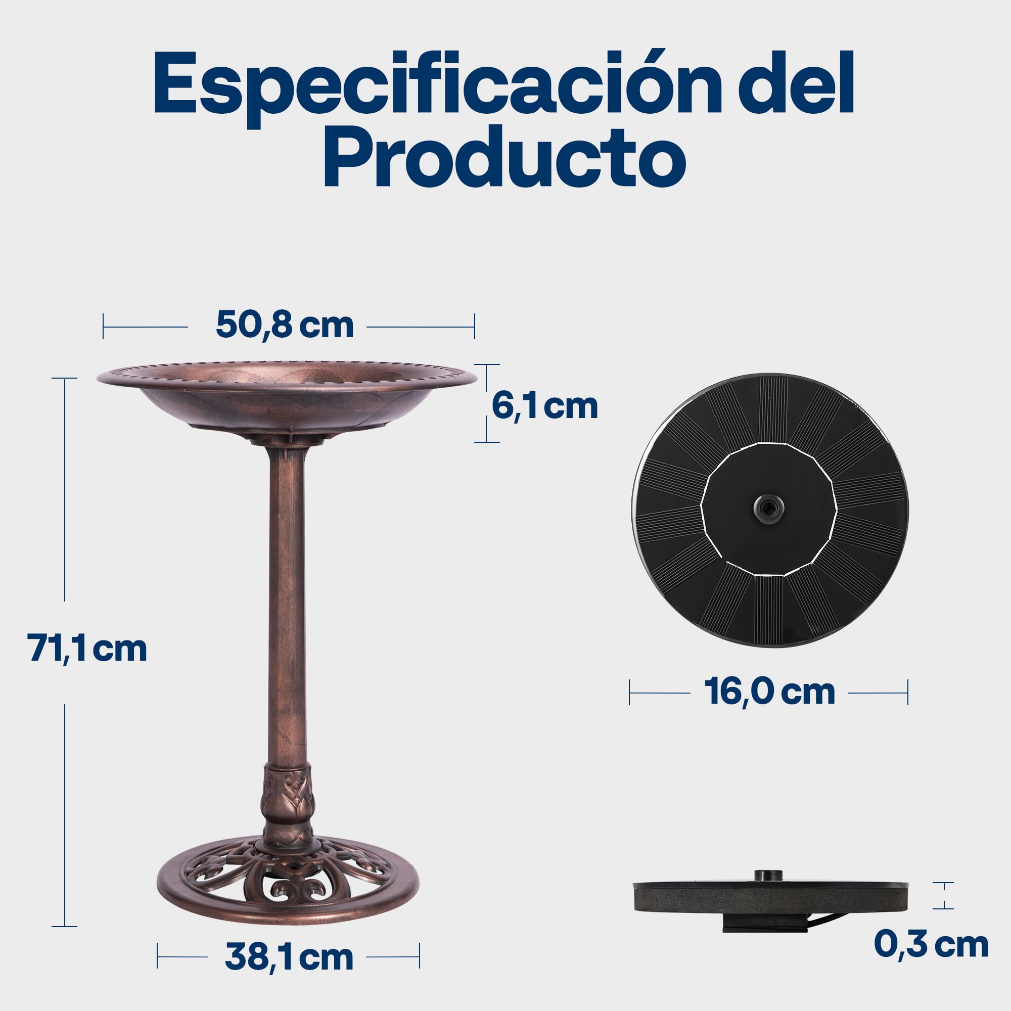 VIVOHOME Bebedero-Comedero para Pájaros para Jardín 71 cm de Altura con Fuente Solar Gran Bol de Agua en Resina de Pie Estilo Tradicional - 3