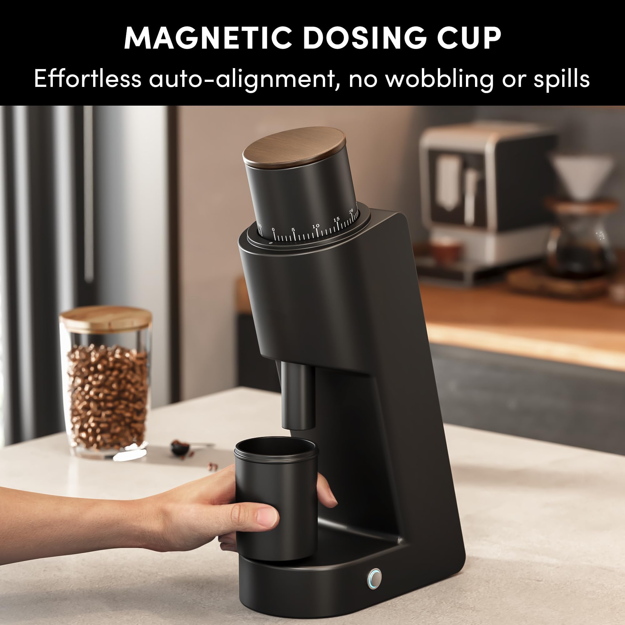 Molinillo de café, fresa cónica de acero inoxidable de 38 mm con ajuste continuo de 0,01 mm para espresso y vertido, diseño de una sola dosis