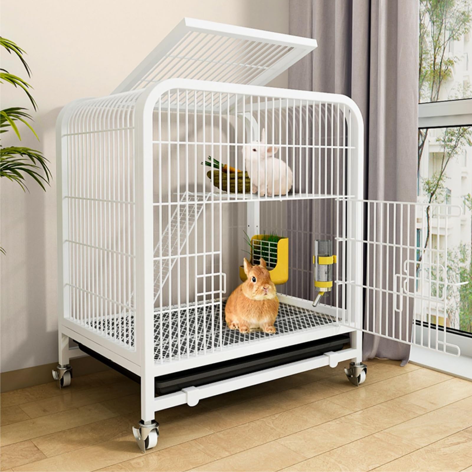 Indoor Rabbit Hutch With Wire Mesh Bunny Cage Splash Proof