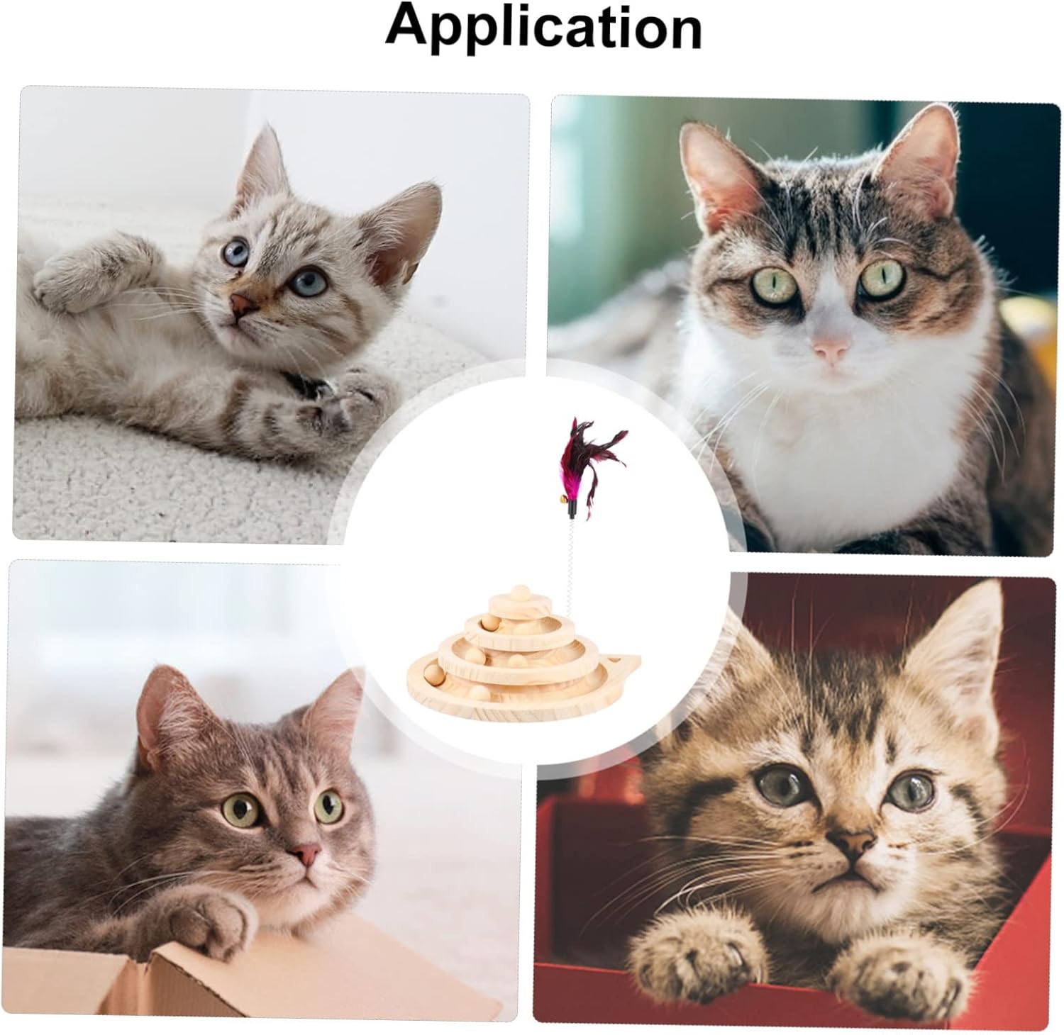 3-Layer Wooden Cat Toy with Track Ball Interactive PET Turntable for Kittens Engaging Scratching and Rolling Play Center