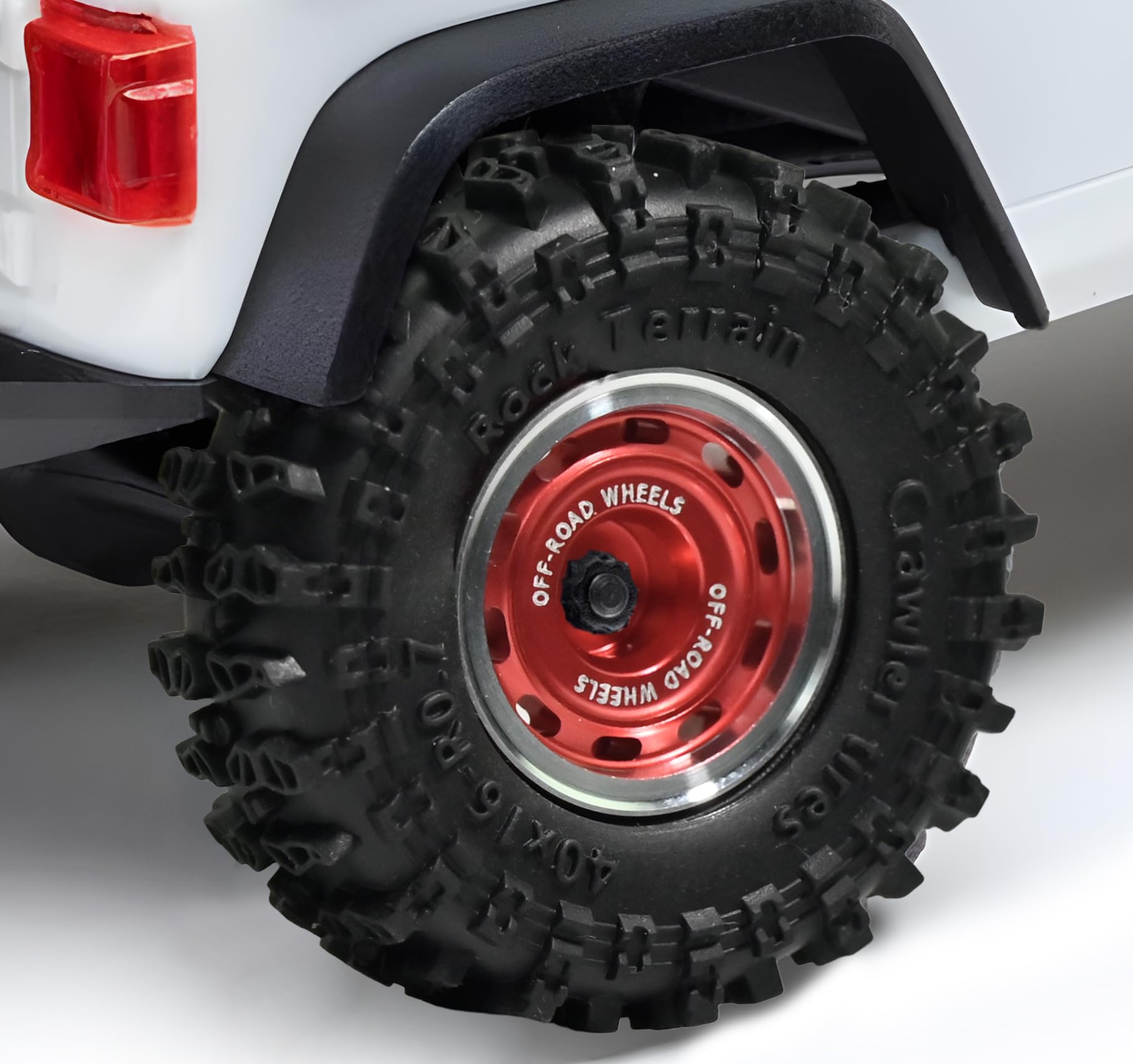 RcThjia 0.7" RC Soft & Sticky TS6 Compound Rubber Tires and Beadlock -1mm Offset Rims, 40×16mm Rubber with Foam Inserts and Aluminum Wheels for Axial SCX30 & Redcat Ascent-32 1/30 1/32, Red (4PCS)