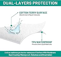 Vista 3 de Protector de colchón California King, impermeable, para cama de tamaño California King, de algodón, hipoalergénico, funda de colchón ultra suave