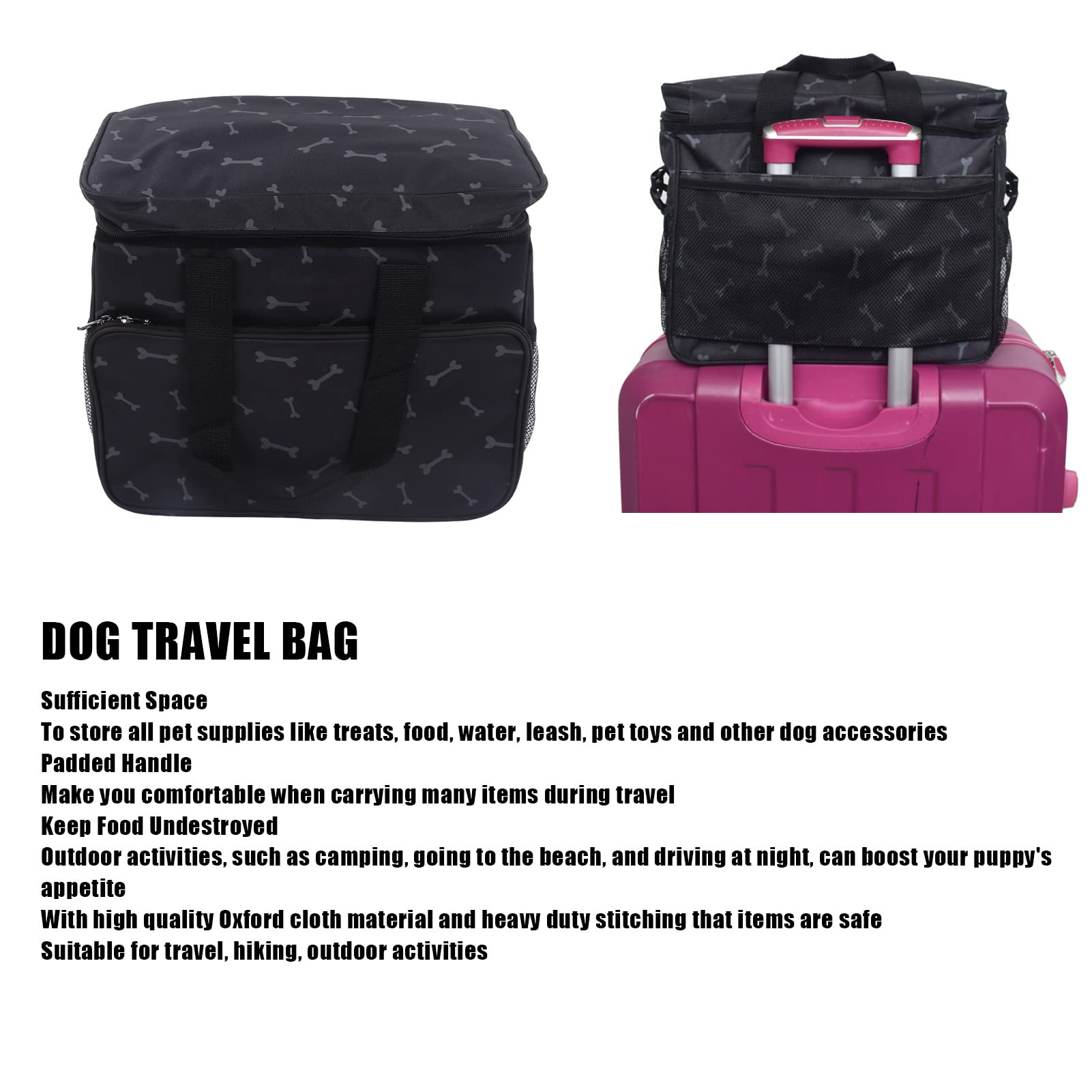 Pongnas Hunde Reisetasche, Hundefutter Reisetasche Hunde Fluggesellschaft Zugelassener Totentasche mit Multifunktionstaschen Wochenendhunde -Reise -Set für Reisen Wanderaktivitäten Im Freien Im