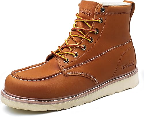 Botas tipo mocasín para hombre, impermeables, de cuero de grano completo, antideslizantes, suela de cuña, construcción cómoda, botas de trabajo de 6