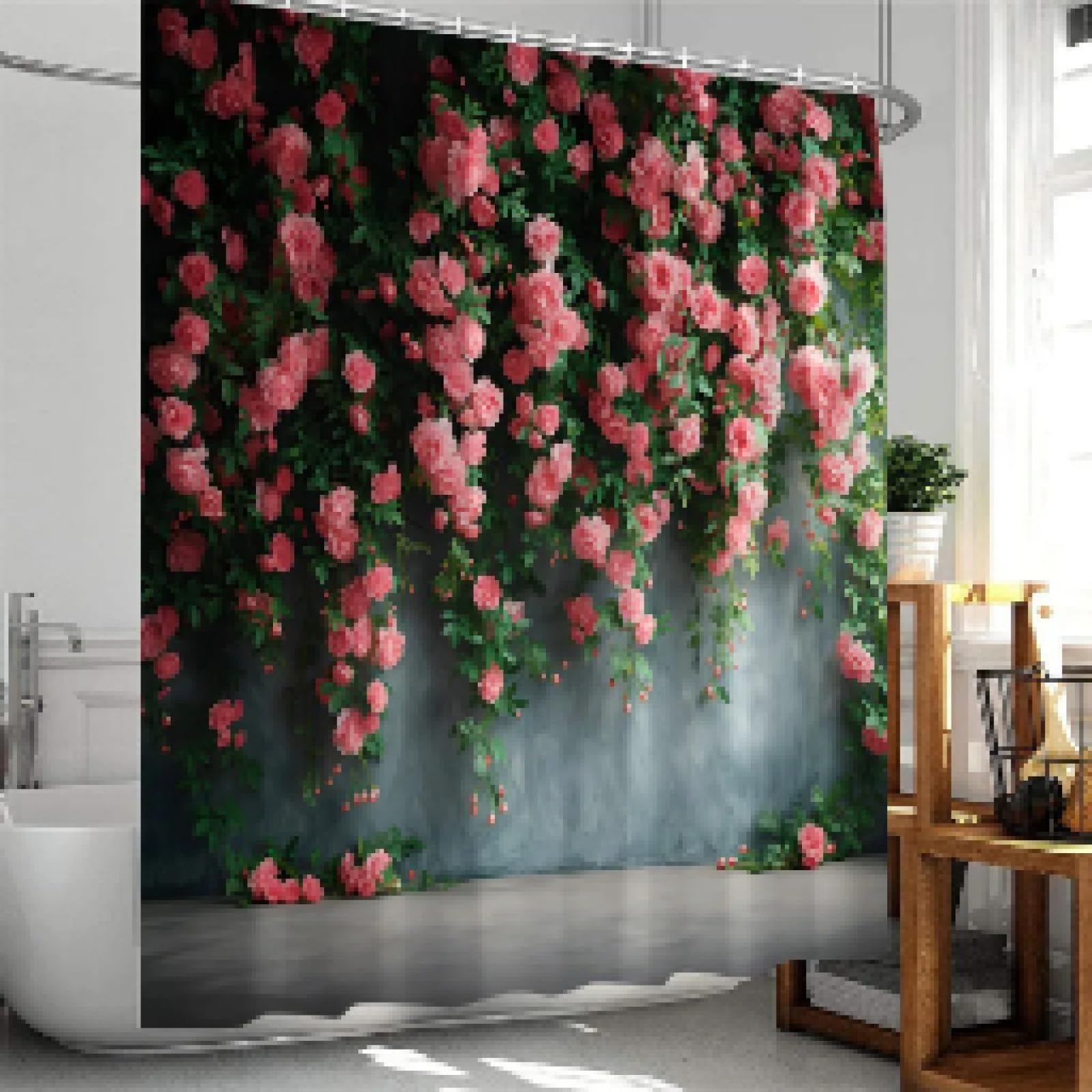 Rideau de douche de qualité supérieure motif roses 220cm