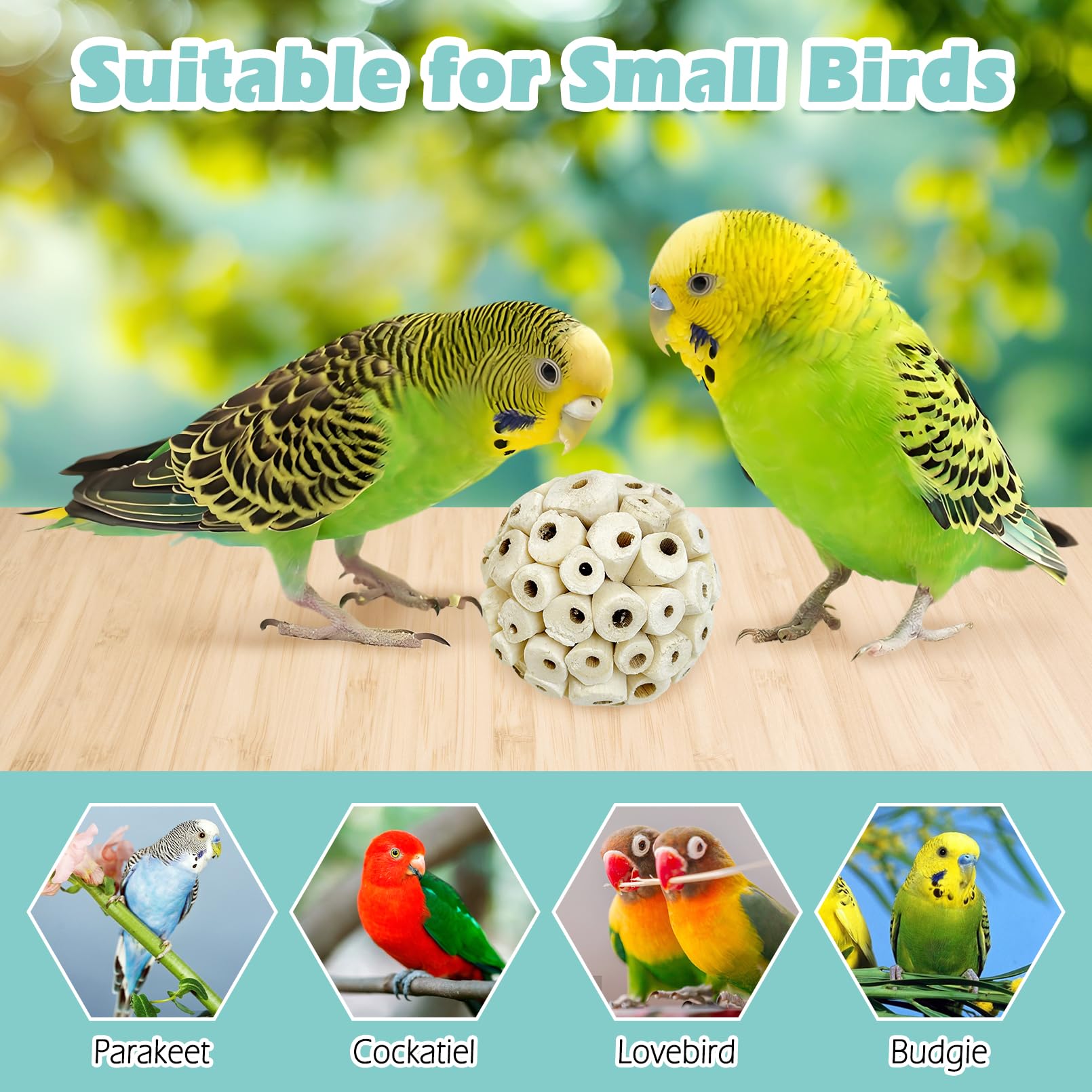 PINVNBY Sola Ball Vogelspielzeug, natürliches weiches Kauspielzeug für Nymphensittiche, Quaker, Papageien, Wellensittiche, Sittiche, Kaninchen, Meerschweinchen, Chinchillas, 12 Stück