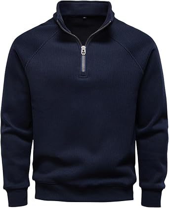 Nuofengkudu Mens 1/4 Zip Pullover Fleece Lined Long Sleeve Stand Collar Sweatshirts Fall Winter Sweaters