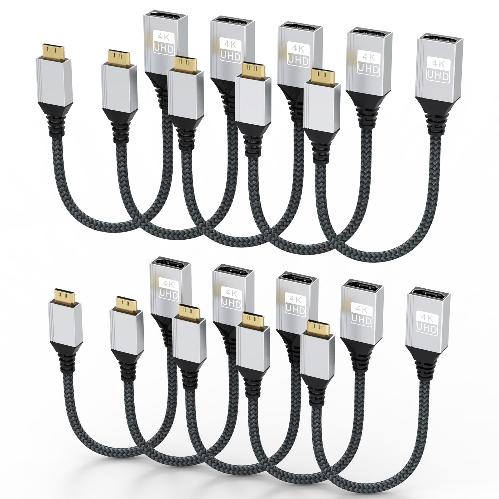 CLAVOOPMini HDMI to HDMI Adapter 10 Pack, 4K HDMI Female to Mini HDMI Male Cable Adapter Compatible for Raspberry Pi W, DSLR Camera, Graphics Card, Laptop, HDTV, Camcorder, Projector - Grey