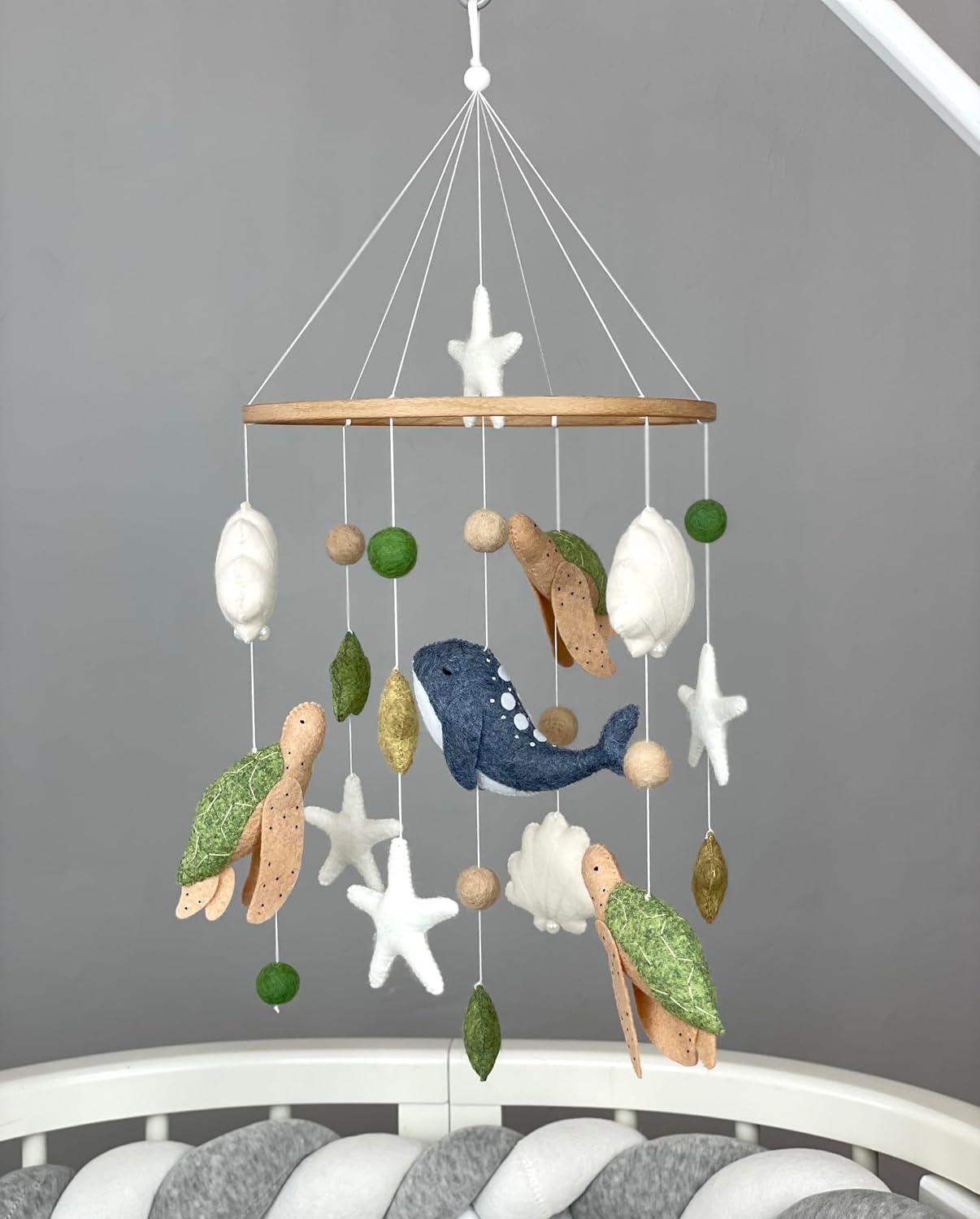 Turtle Mobile for Baby Crib Ocean Nursery Decor Whale Baby Mobile Felt Hanging Mobile Neutral Seashell Mobile Nautical Crib Mobile Ocean Baby Shower New Parents Gift Pregnancy Gift