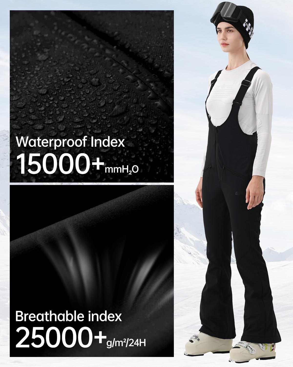 Womens Ski Bib Pants Skinny Soft Shell Snow Overalls Slim Fit Fitted Snowboard Insulated Waterproof Windproof - Image 4