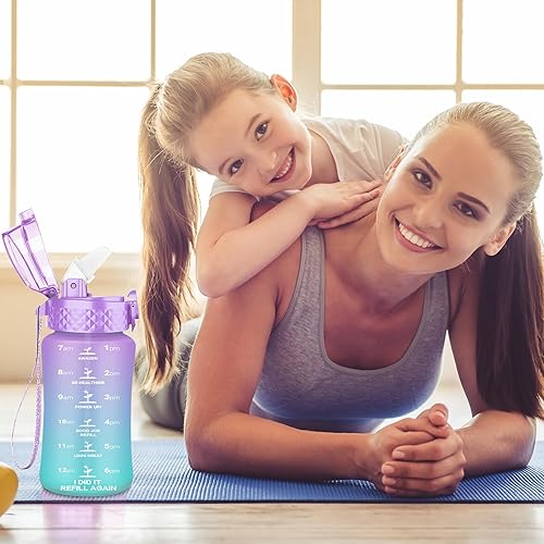 Miniatura 6 de OLDLEY Botella de agua para niños para la escuela, 12 onzas (tapa con pajilla), sin BPA, reutilizable, a prueba de fugas, botellas de agua de