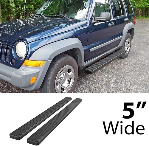 Miniatura 2 de HD Ridez Estribo de acero inoxidable de 5 pulgadas, color negro, compatible con Jeep Liberty 2002-2007 de 4 puertas (sin aletas, los rieles de roca