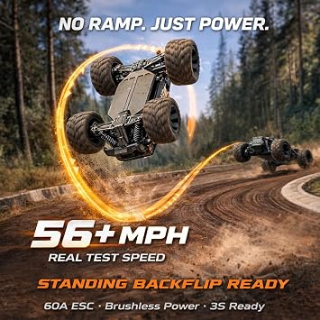 UDIRC 1610S Brushless Fast RC Car, 56+ MPH and Standing Backflip in Stock Setup, Includes 3S LiPo Battery, 1:16 High Speed RC Truck, 4WD RTR Off-Road Monster RC Truck for Adults