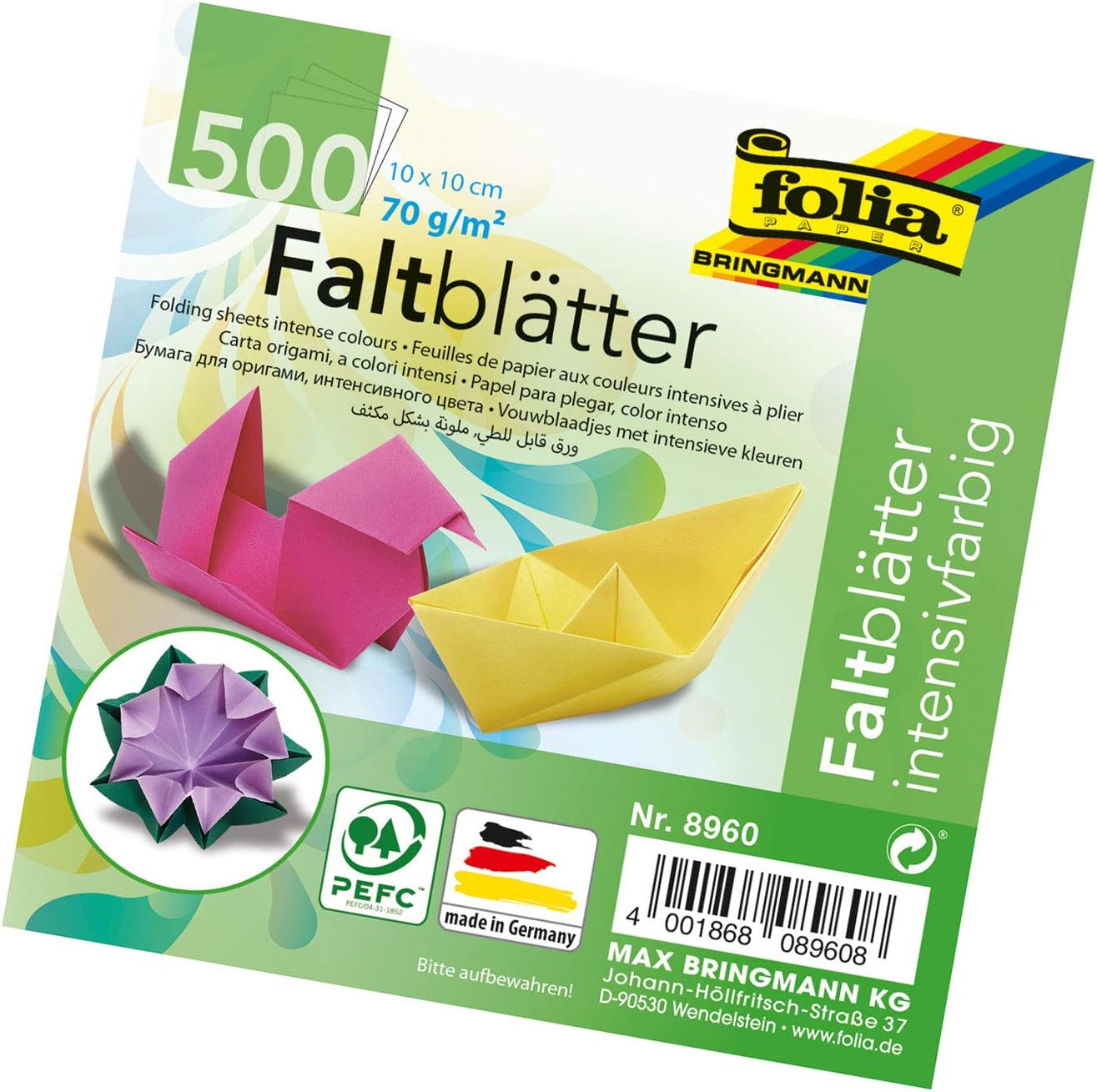 Global Art Folia Origami Paper 4-Inch-by-4-Inch Assorted Colors 500 Sheet Bulk Pack (8960)