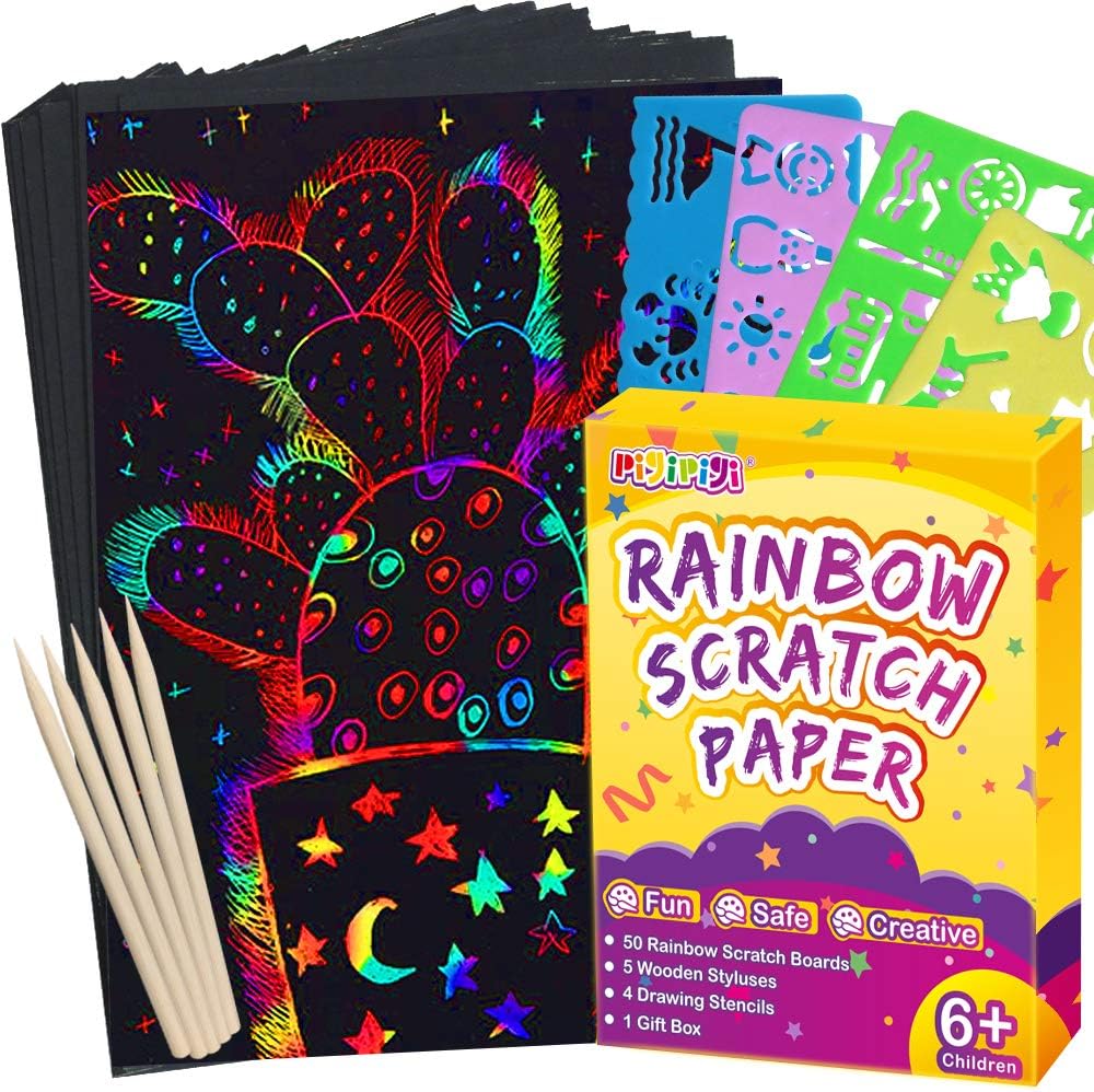 pigipigi Scratch Paper Art for Kids - 59 Pcs Magic Rainbow Scratch Paper Off Set Scratch Crafts Arts Supplies Kits Pads Sheets Boards for Party Games Christmas Birthday Gift: Toys & Games