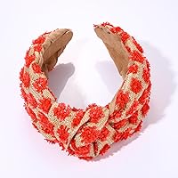 Vista 3 de ZITULRY Diademas anudadas de rafia para mujer, boho, pajilla, con nudo superior, banda para el pelo, con pompón tejido de ratán, aro de pelo