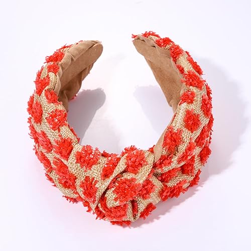 Miniatura 3 de ZITULRY Diademas anudadas de rafia para mujer, boho, pajilla, con nudo superior, banda para el pelo, con pompón tejido de ratán, aro de pelo para