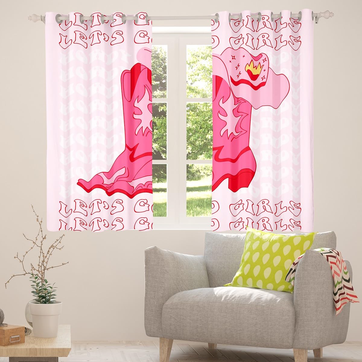 Erosebridal Pink Cowgirl Window Curtains,Cowgirl Gifts for Girls Western Curtains for Bedroom 42