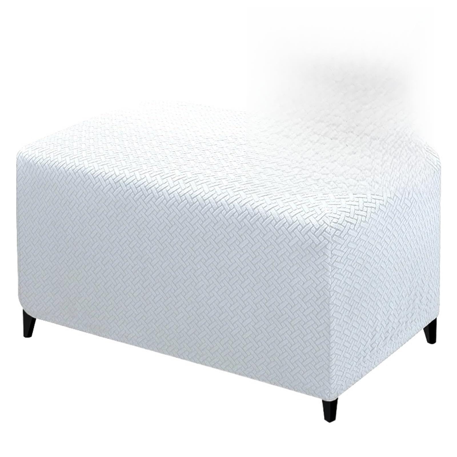 YXINAER Foot Stool Cover Spandex Ottoman Slipcovers Rectangle Footrest Footstool Protector Covers Stretch Fabric Storage(White,L)
