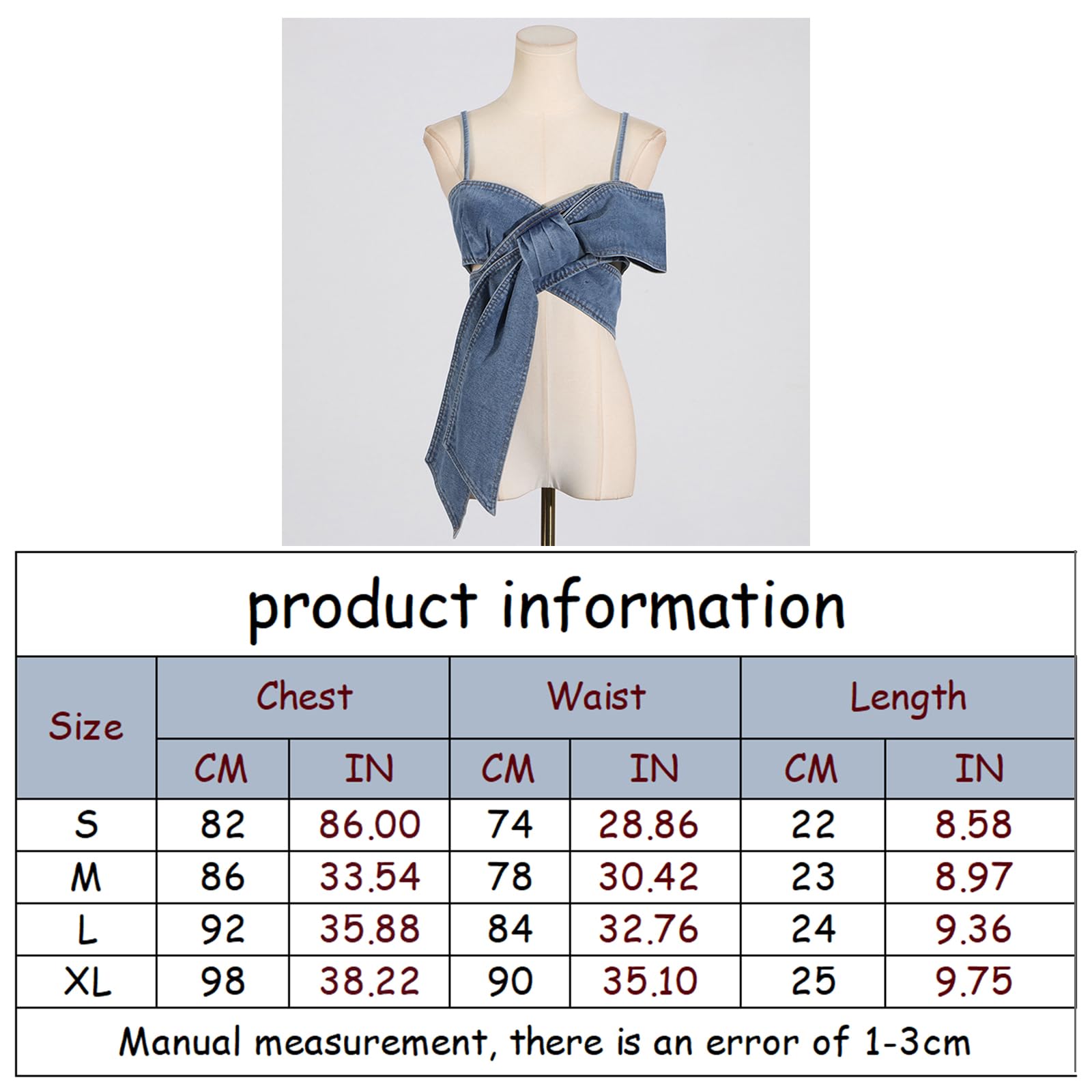 Canotte Corte Senza Maniche con Fiocco sul Davanti da Donna Canotte con Cinturino per Spaghetti in Denim Top A Fascia Sexy Bustier,Blu,XL