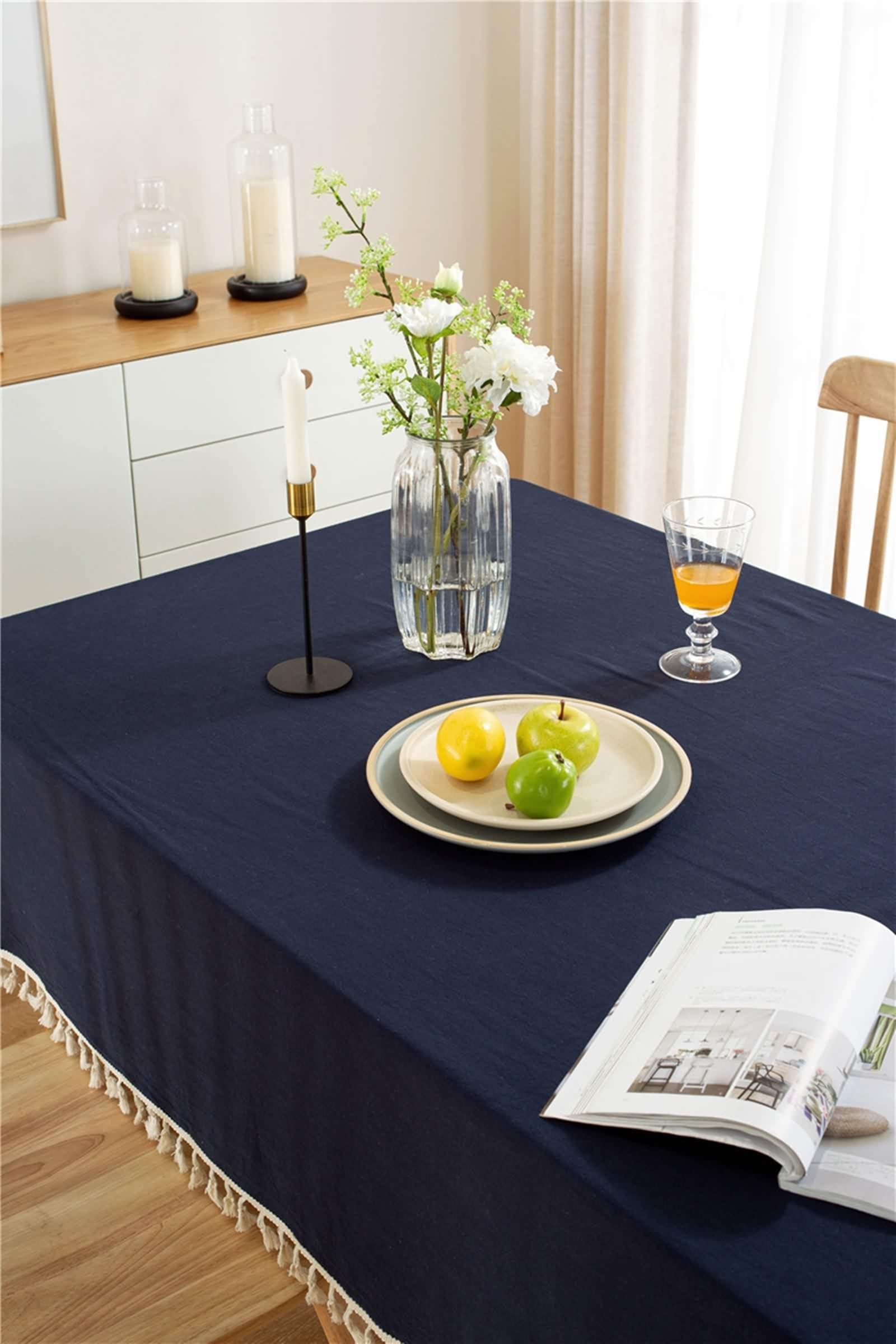 Tovaglia Cotone Cucina, Tovaglia Tavolo Feste Blu Navy Tinta Unita con Nappa Copritavolo 130X180CM per Soggiorno