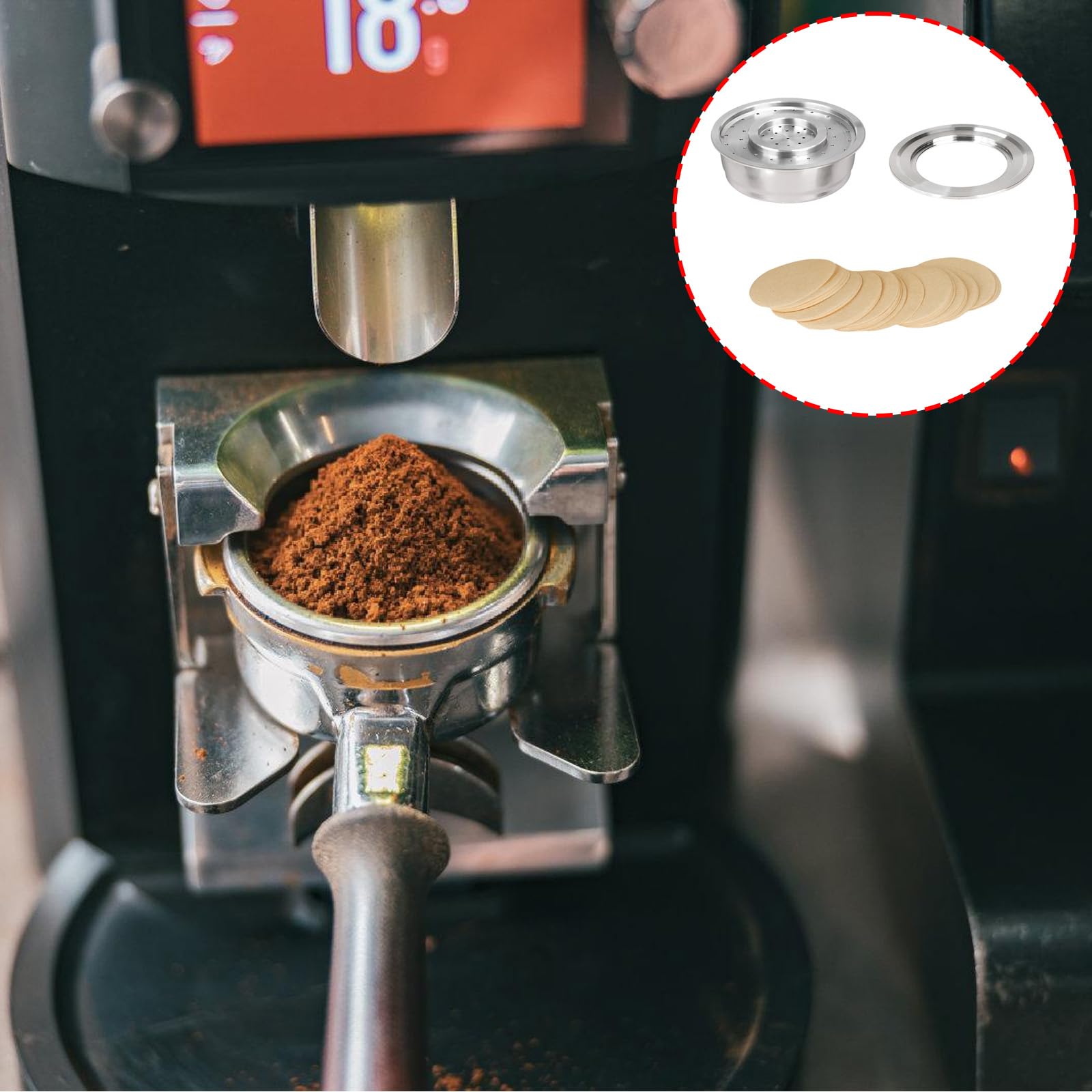 Innovadora bandeja de café con soporte convertidor de cápsulas de café recargables con textura de acero inoxidable