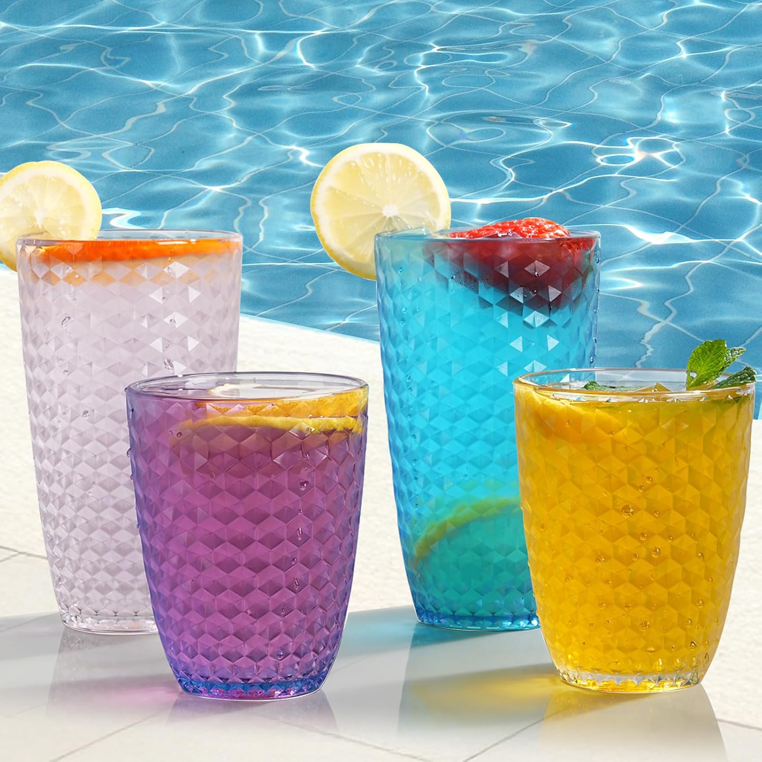 BELLAFORTE Shatterproof Plastic Tumbler Set – Laguna Beach 19oz Tall & 12oz Short Drinking Glasses – Unbreakable Stackable Drinkware for Indoor Outdoor, Dishwasher Safe, BPA Free (Blue, 12)