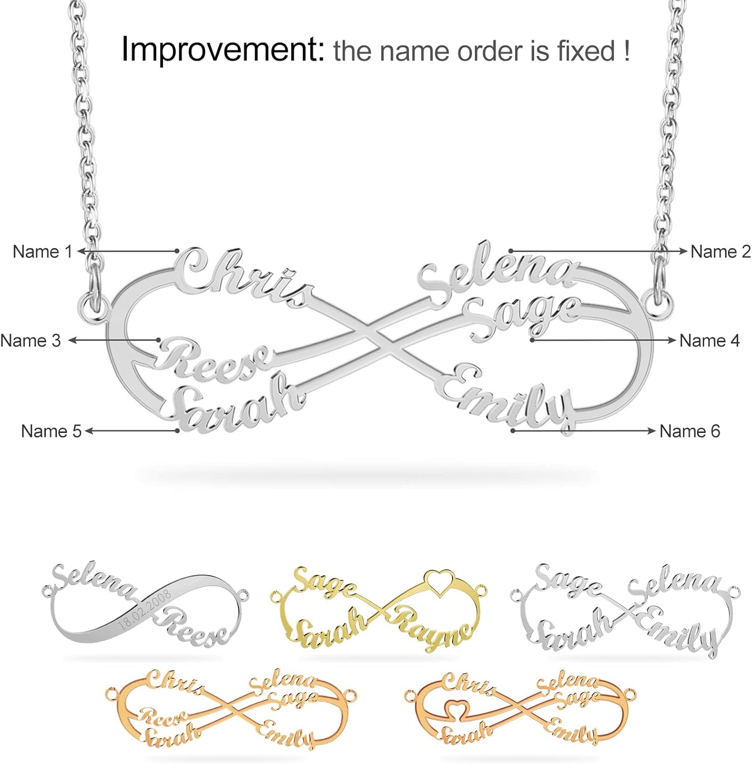 BAUMA Womens Infinity Name Necklace Personalized 1-8 Name Pendant Necklace for Mother Grandmother Custom Name Jewelry for Christmas Mothers Day